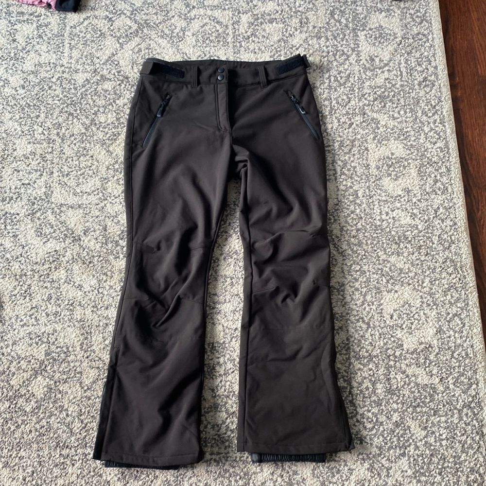 Black fleece lined soft shell snow pants